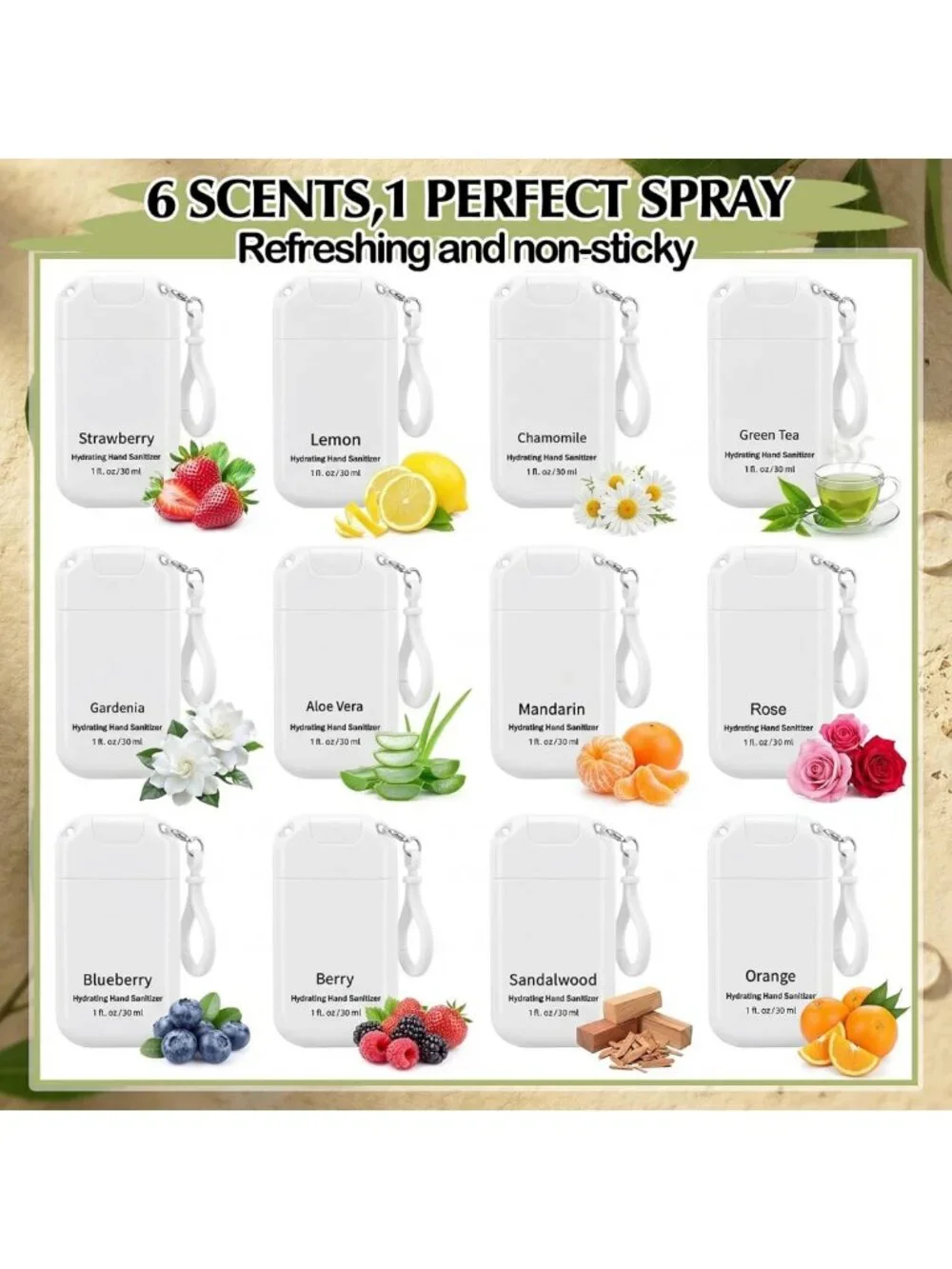Cute Spray Hand Sanitizer Keychain - 24 Pack, Fresh Scent, Perfect for Backpacks